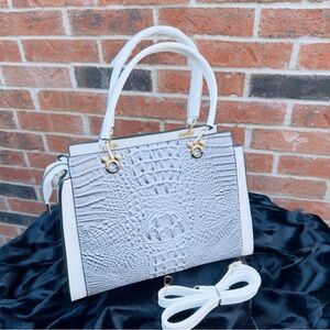 White Grey Black Trim Faux Croc Tote